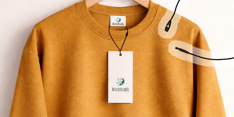 So wird ein Hangtag mit einer Kordel mit Schnappverschluss befestigt Hangtag mit Kordel mit Schnappverschluss