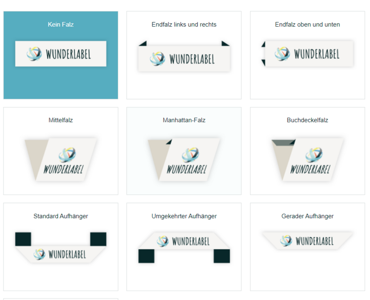 Textiletiketten mit Faltung Textiletiketten Mittelfaltung
