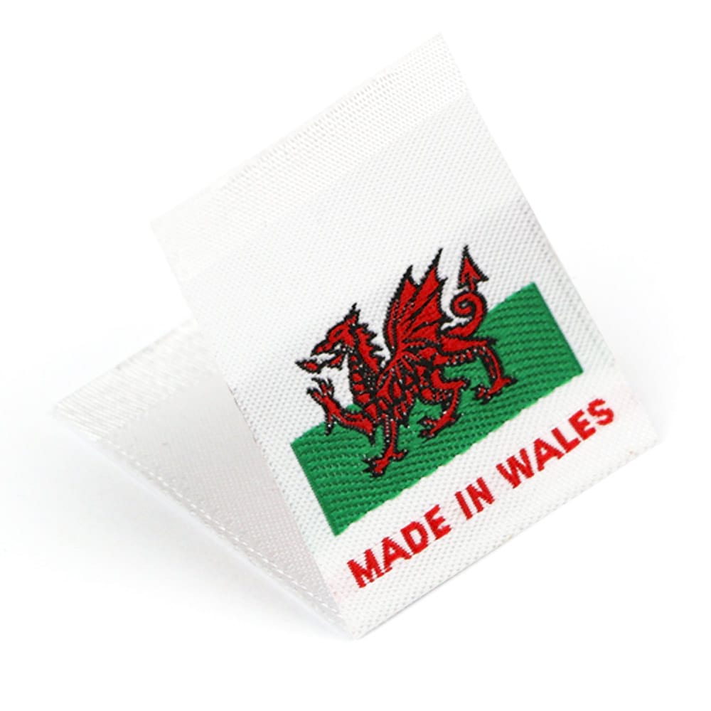 Gewebte Etiketten mit Flagge 'Made in Wales'